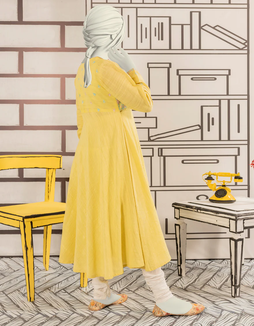 YELLOW KHADDAR KURTI | JYGK-W-JWT-24-4028 FB/RUNG KARI-1 - Image 3
