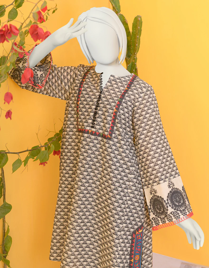 BLACK & BEIGE LAWN KURTI | JYGK-YGKL-S-US-105-23 FB/LOLA - Image 2