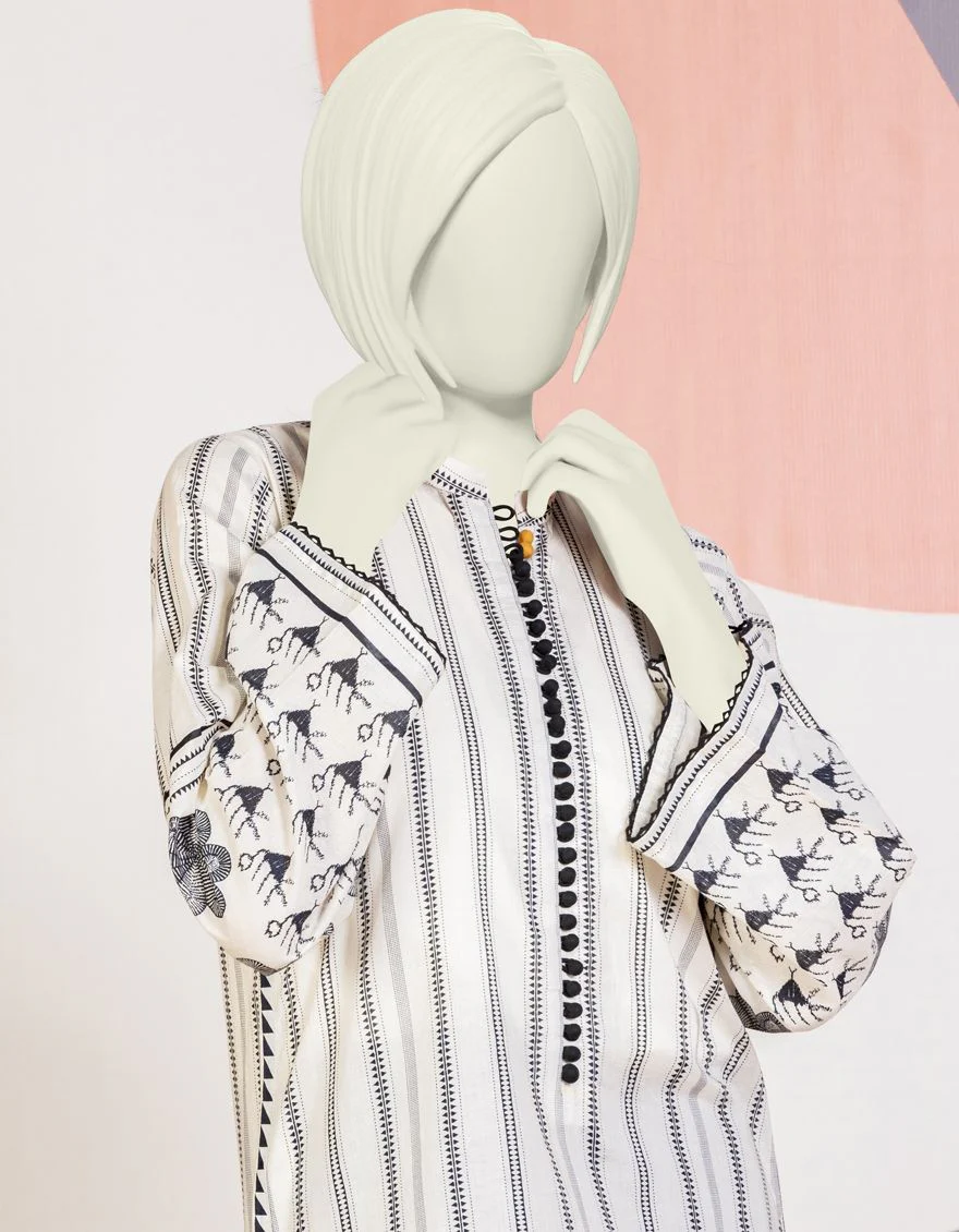OFF WHITE LAWN KURTI | JYGK-YGKL-S-US-106-22 FB/GYPSUM - Image 3