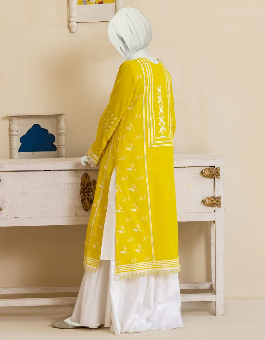 YELLOW LAWN KURTI | JYGK-YGKL-S-US-129-22 FB/OLIVINE - Image 2