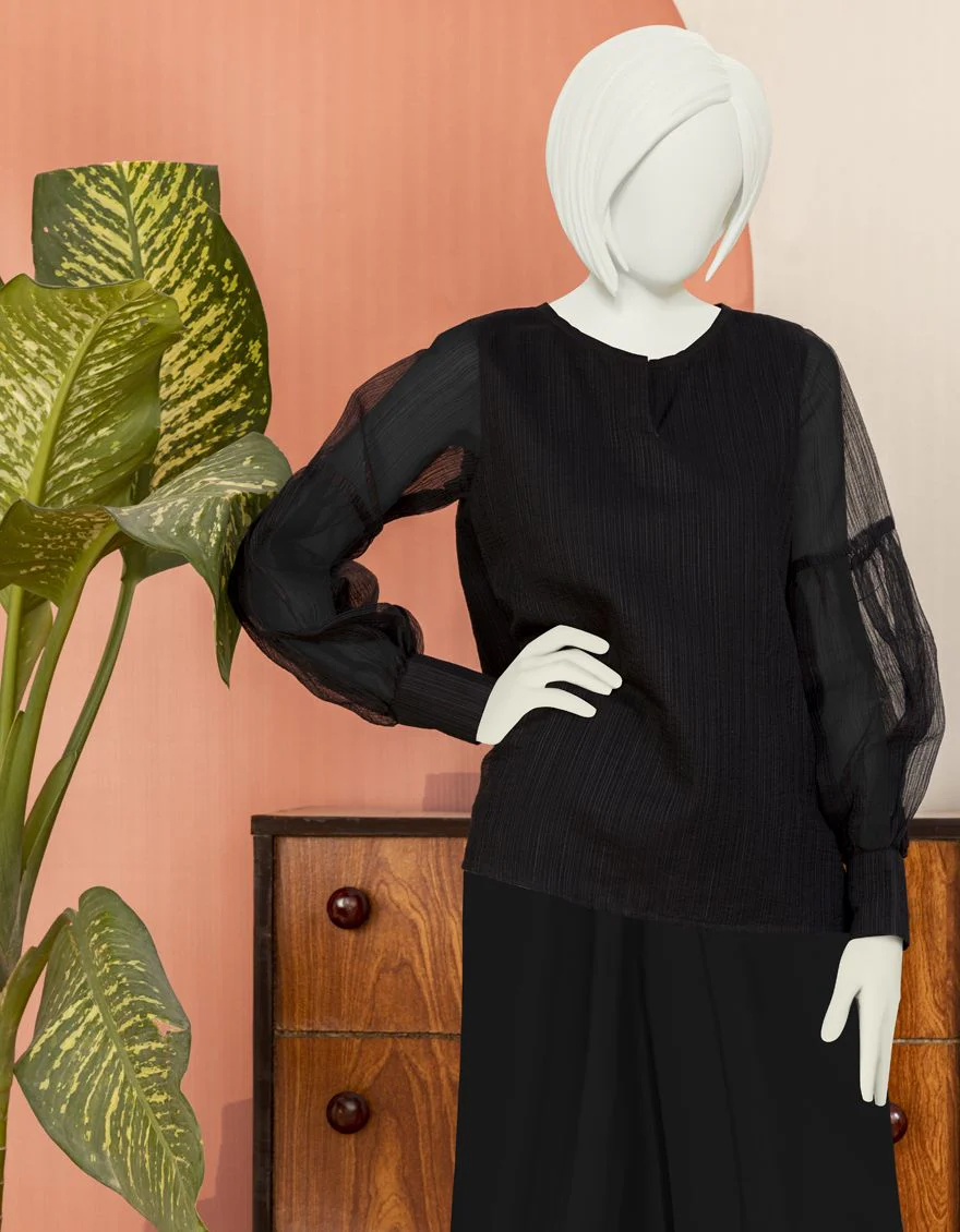 BLACK ORGANZA KURTI | JYGK-YGKL-S-US-136-22 FB/BLACK-478 - Image 3