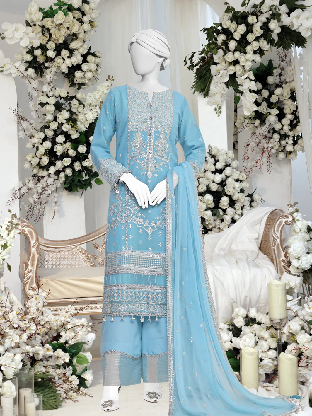 BLUE CHIFFON 3PC STITCHED | PFS-24-8505/S IRIS