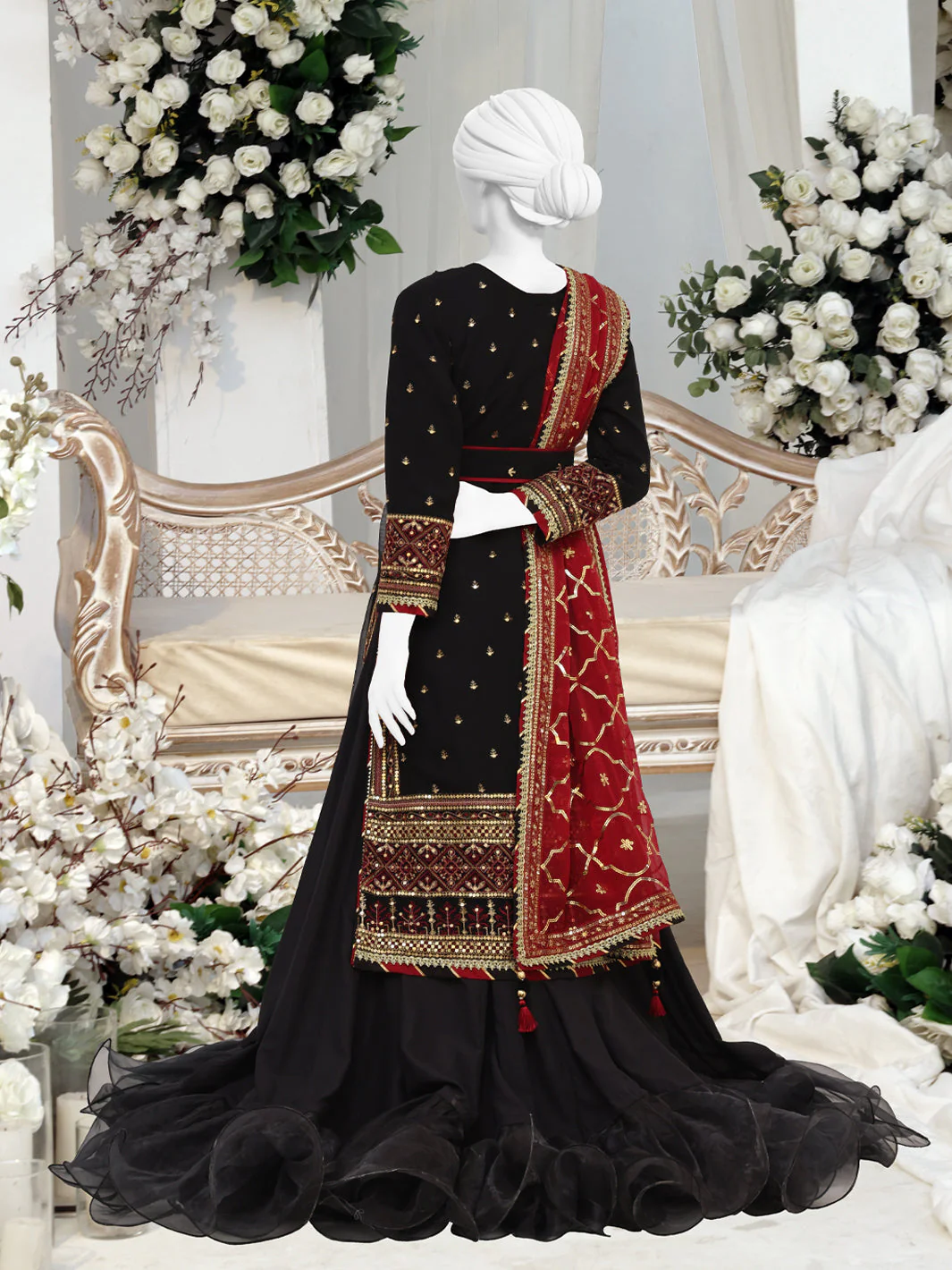 BLACK CHIFFON 3PC STITCHED | PFS-24-8507/S BLACK ROSE - Image 2