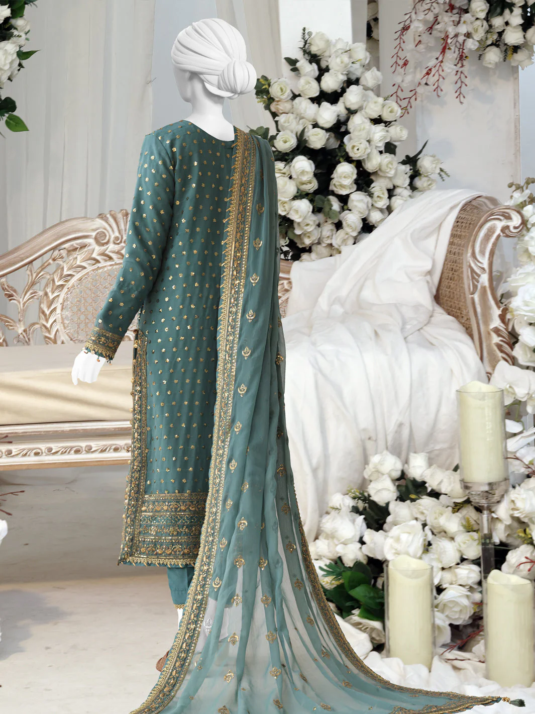 BLUE CHIFFON 3PC STITCHED | PFS-24-8509/S WATER LILY - Image 2