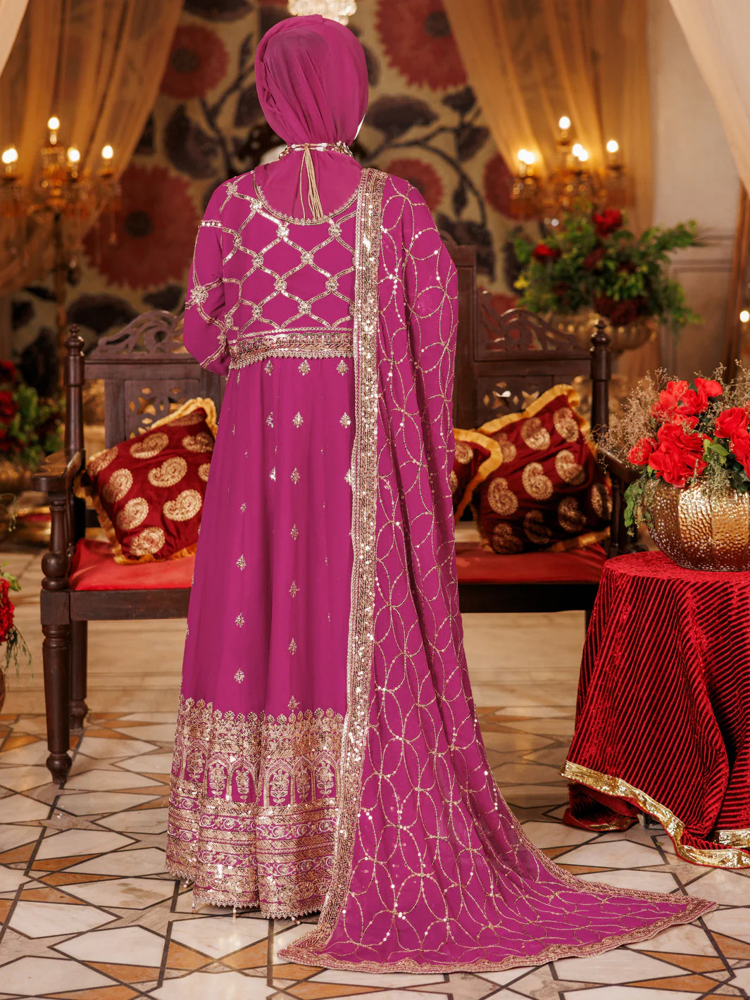 MAGENTA CHIFFON 3PC STITCHED | PFS-248512 - Image 3