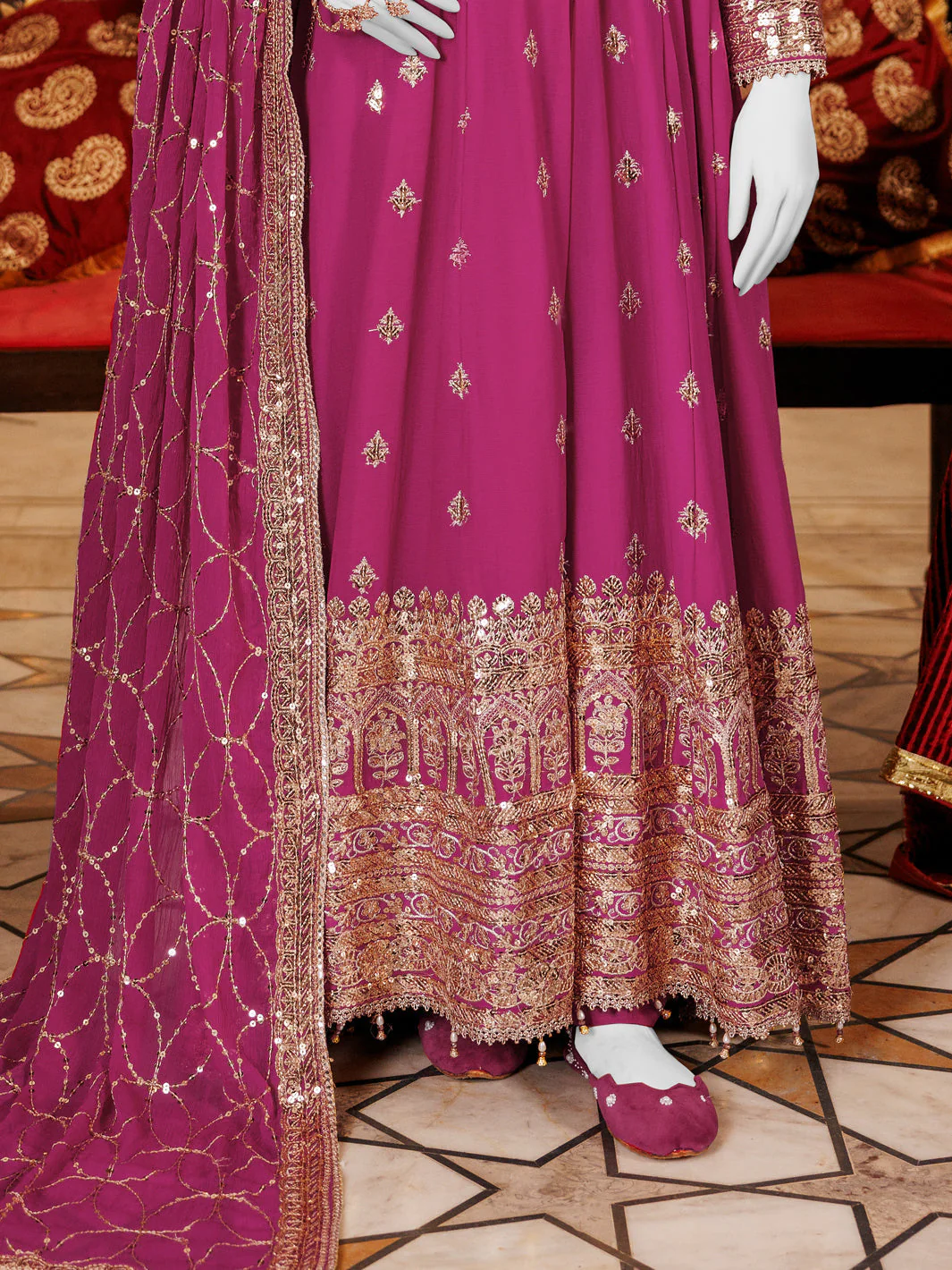 MAGENTA CHIFFON 3PC STITCHED | PFS-248512 - Image 4
