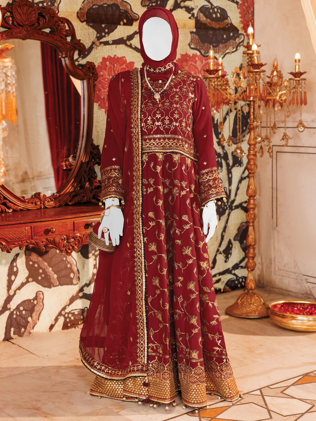 RED CHIFFON 3PC STITCHED | PFS-248514