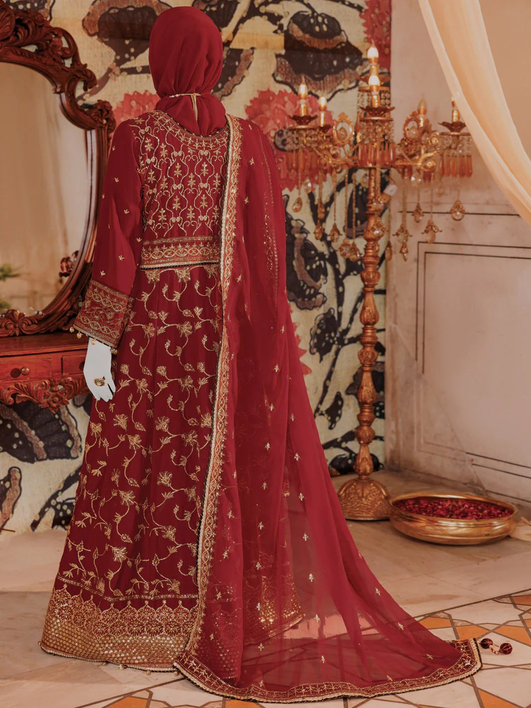 RED CHIFFON 3PC STITCHED | PFS-248514 - Image 2