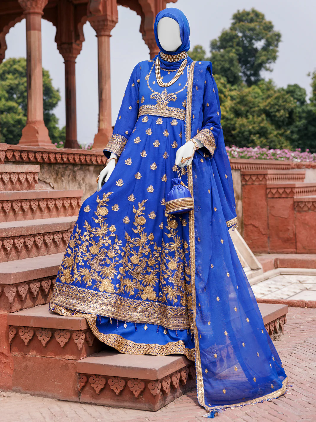 ROYAL BLUE CHIFFON 3PC STITCHED | PFS-248515