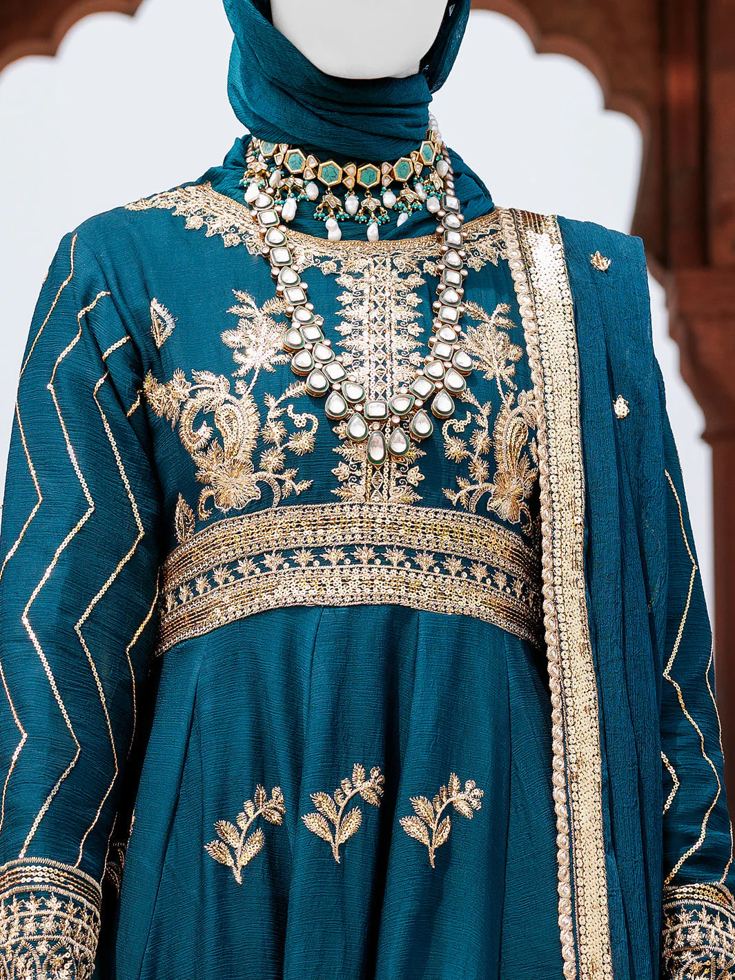 EMERALD GREEN CHIFFON 3PC STITCHED | PFS-248516 - Image 2
