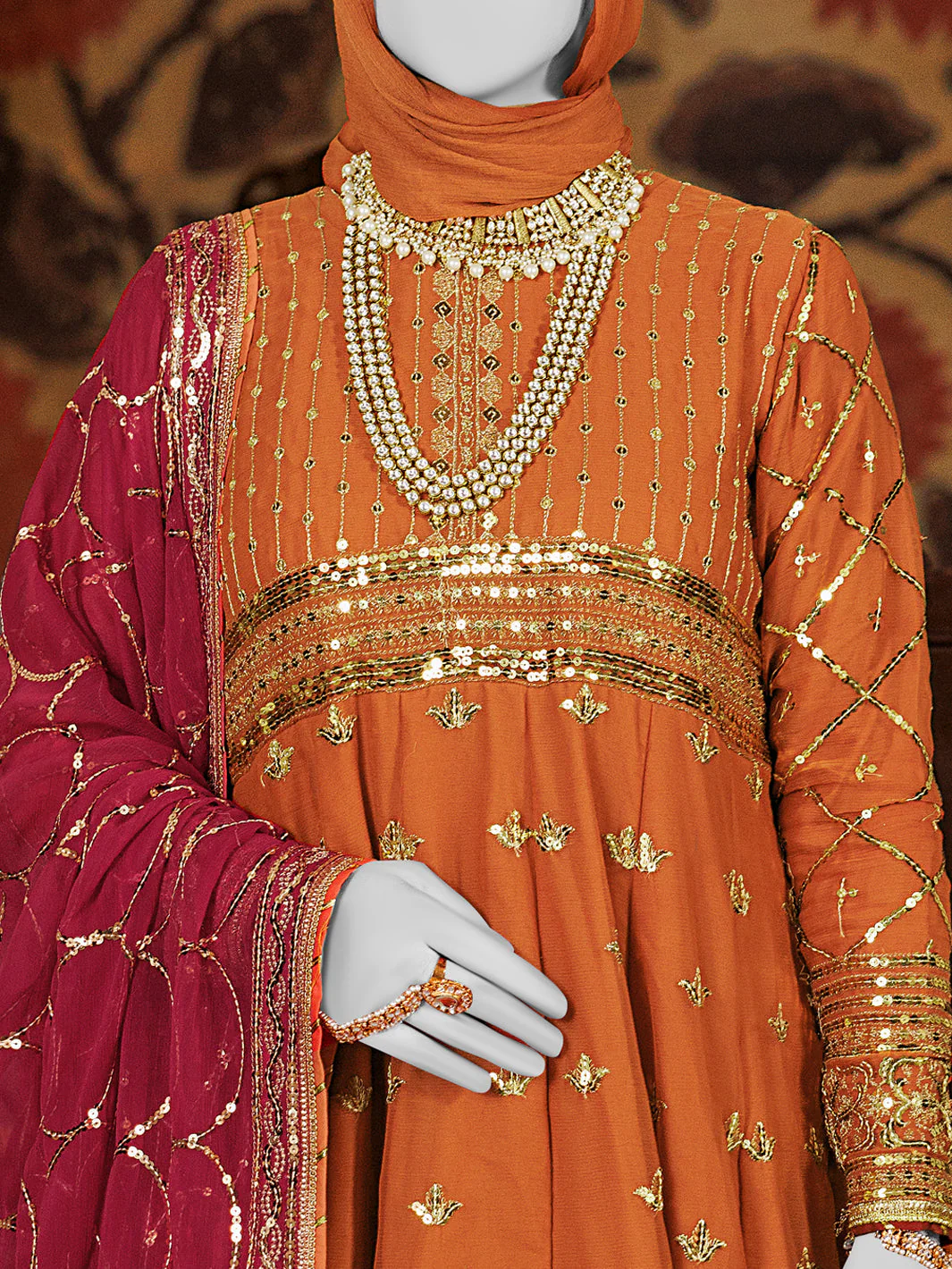 DARK RUST CHIFFON 3PC STITCHED | PFS-248518 - Image 2