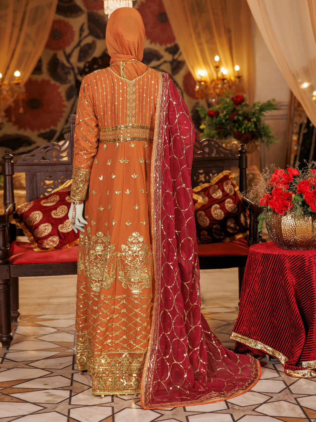 DARK RUST CHIFFON 3PC STITCHED | PFS-248518 - Image 4