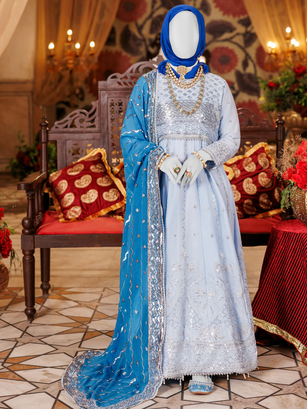 POWDER BLUE CHIFFON 3PC STITCHED | PFS-248521