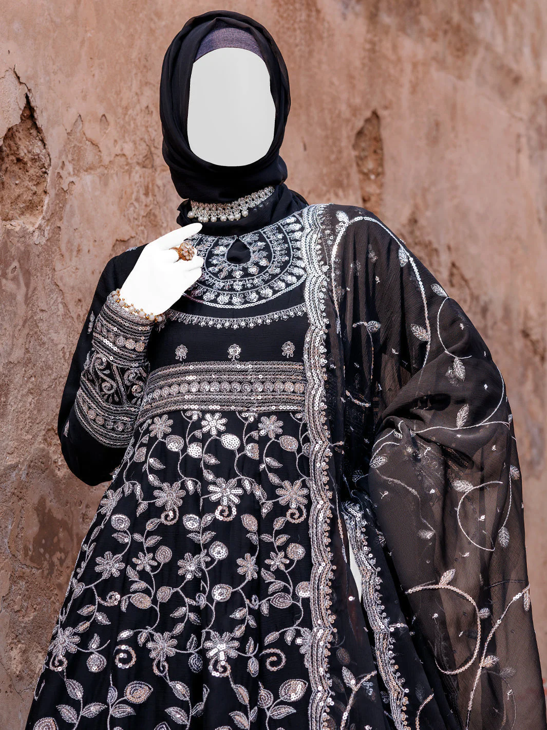 BLACK CHIFFON 3PC STITCHED | PFS-248524 - Image 2