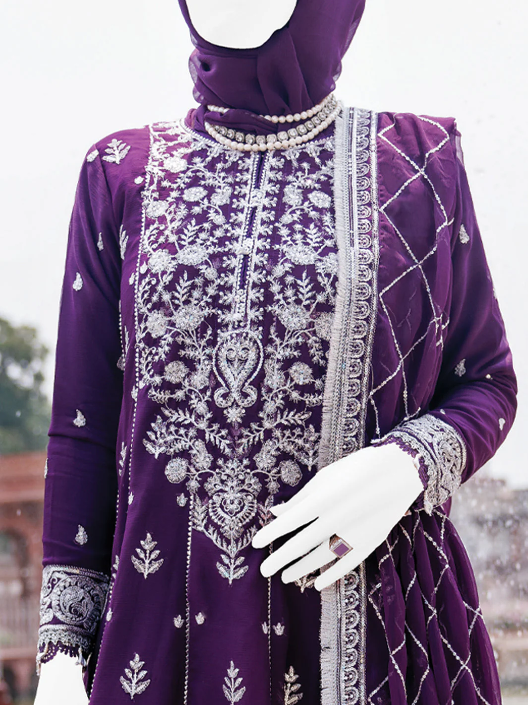 PURPLE CHIFFON 3PC STITCHED | PFS-248525 - Image 2