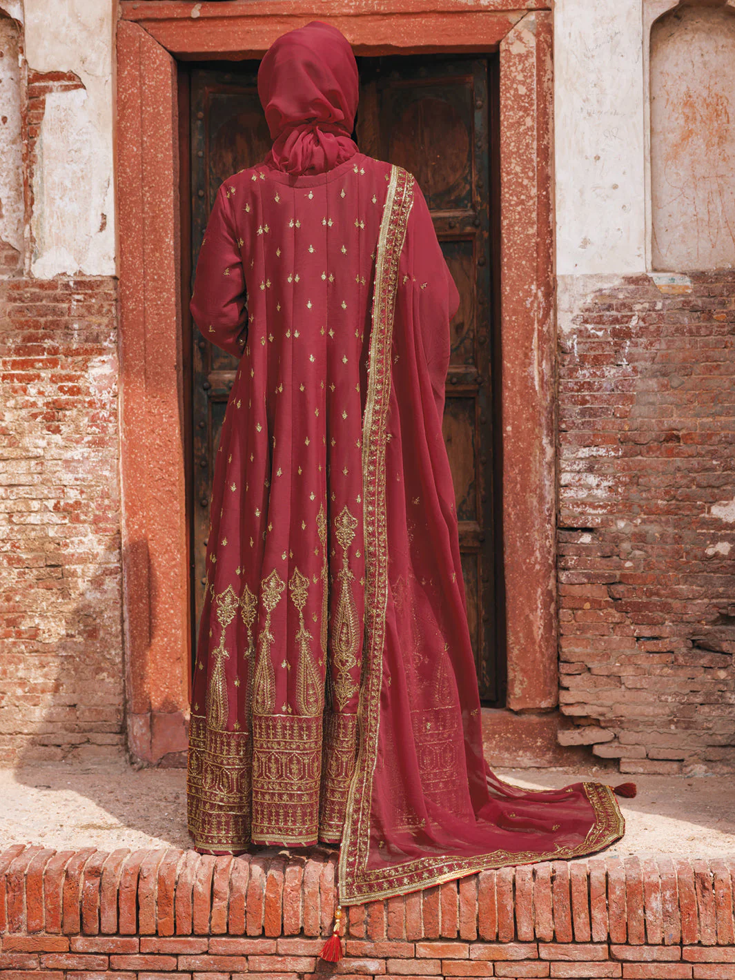 RED CHIFFON 3PC STITCHED | PFS-248528 - Image 3