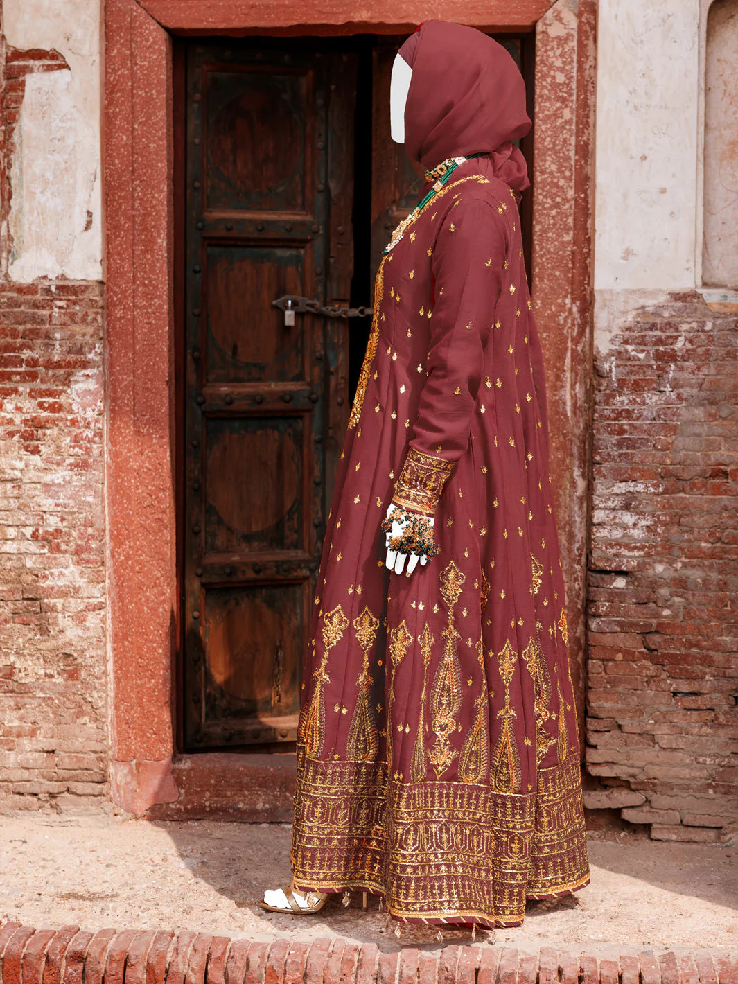 RED CHIFFON 3PC STITCHED | PFS-248528 - Image 4