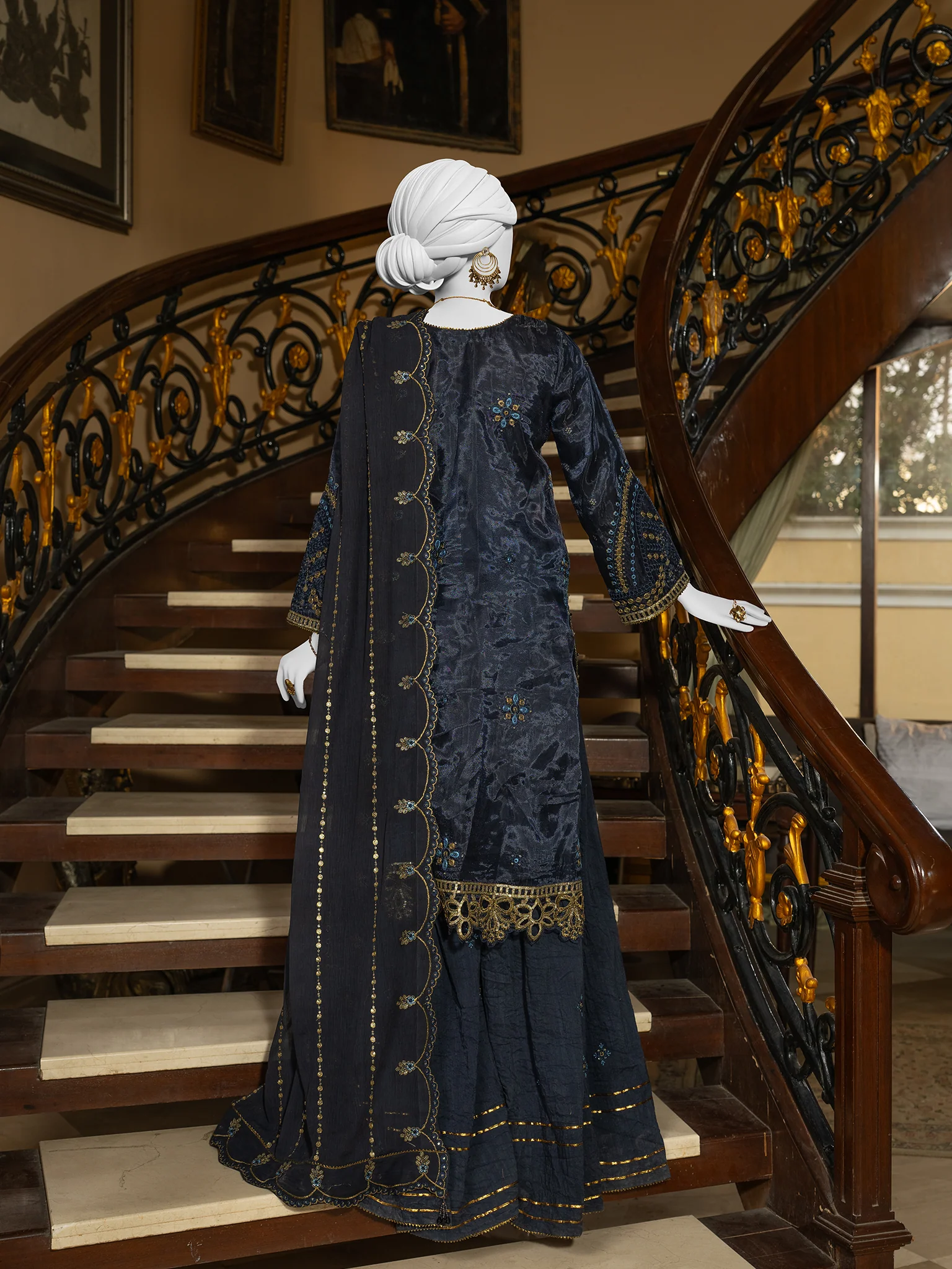 NAVY BLUE CHIFFON 3PC STITCHED | PJLUXS-991037 (PJLUXS-251037) - Image 2