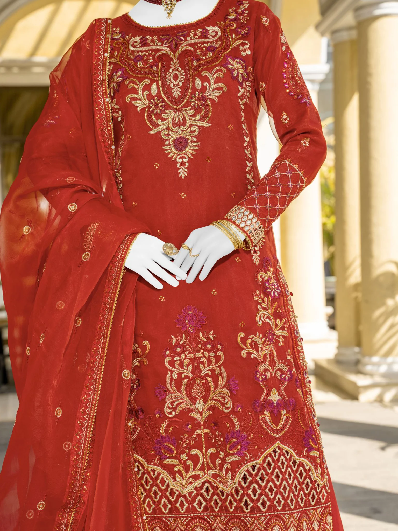 ORANGE CHIFFON 3PC STITCHED | PJLUXS-991041 (PJLUXS-251041) - Image 3