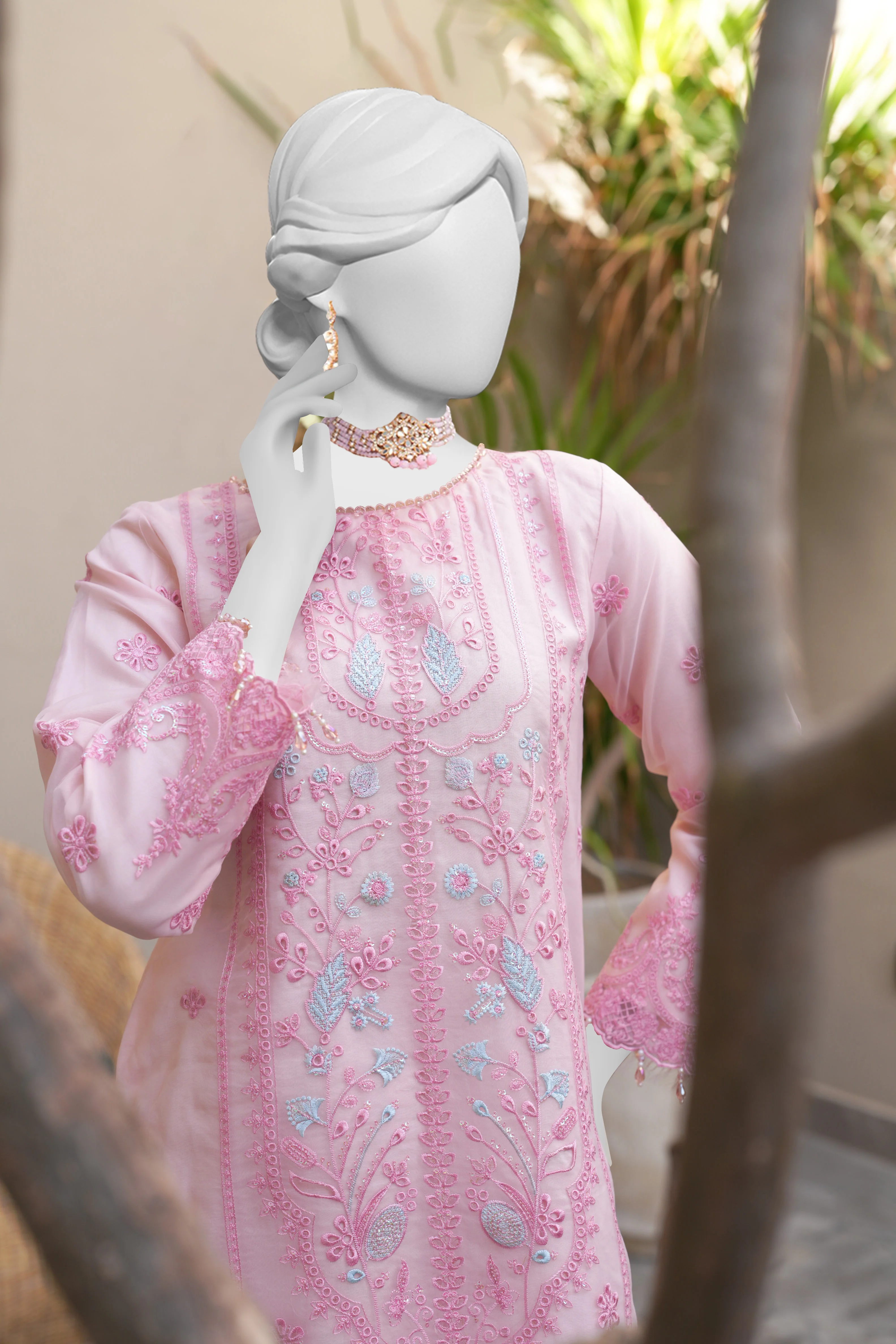 LIGHT PINK ORGANZA 3PC STITCHED | PJPWS-990822 (PJPWS-240822) - Image 3