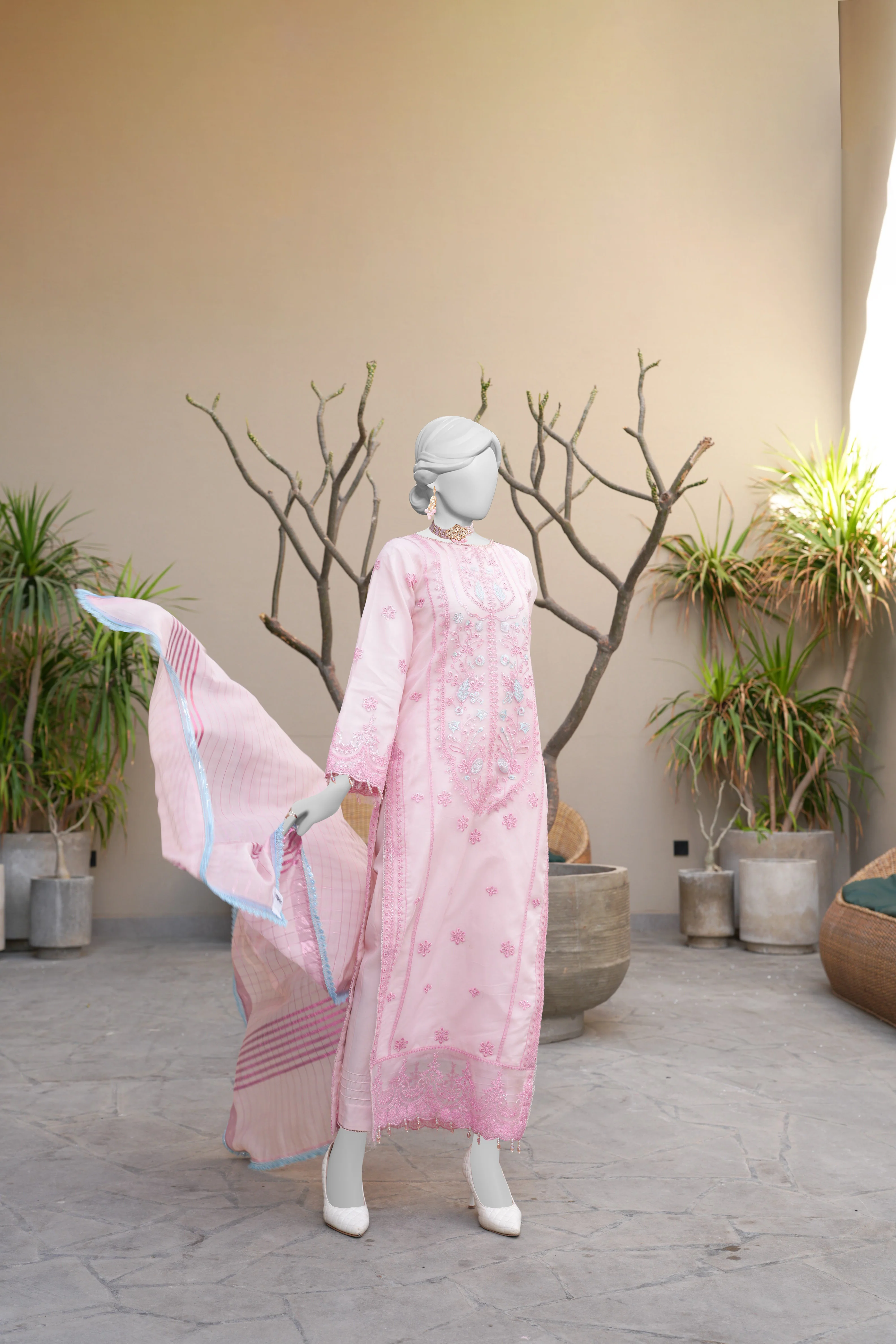 LIGHT PINK ORGANZA 3PC STITCHED | PJPWS-990822 (PJPWS-240822) - Image 4