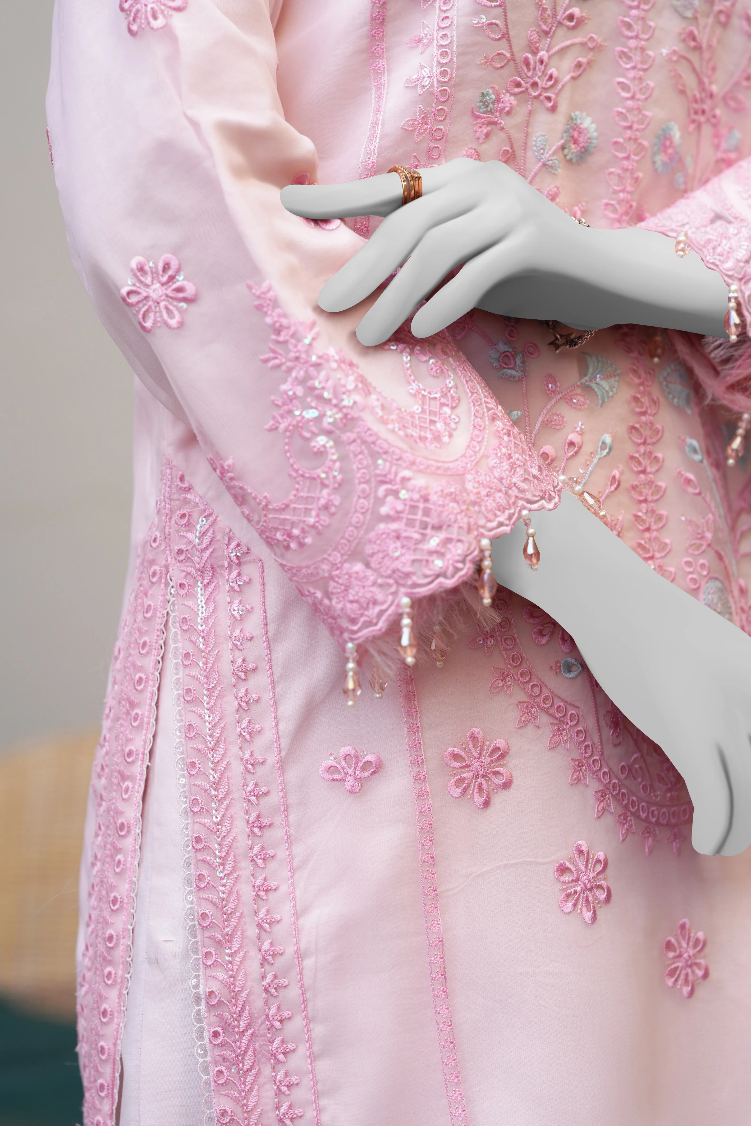 LIGHT PINK ORGANZA 3PC STITCHED | PJPWS-990822 (PJPWS-240822) - Image 5