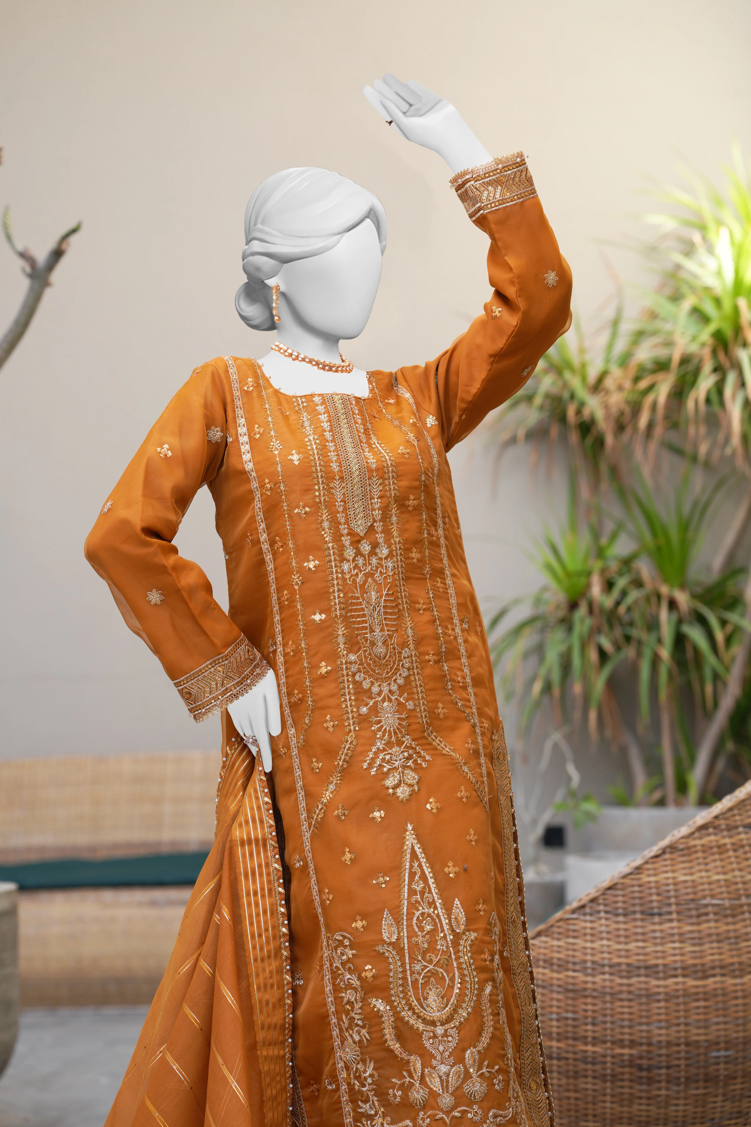 MUSTARD ORGANZA 3PC STITCHED | PJPWS-990825 (PJPWS-240825) - Image 3