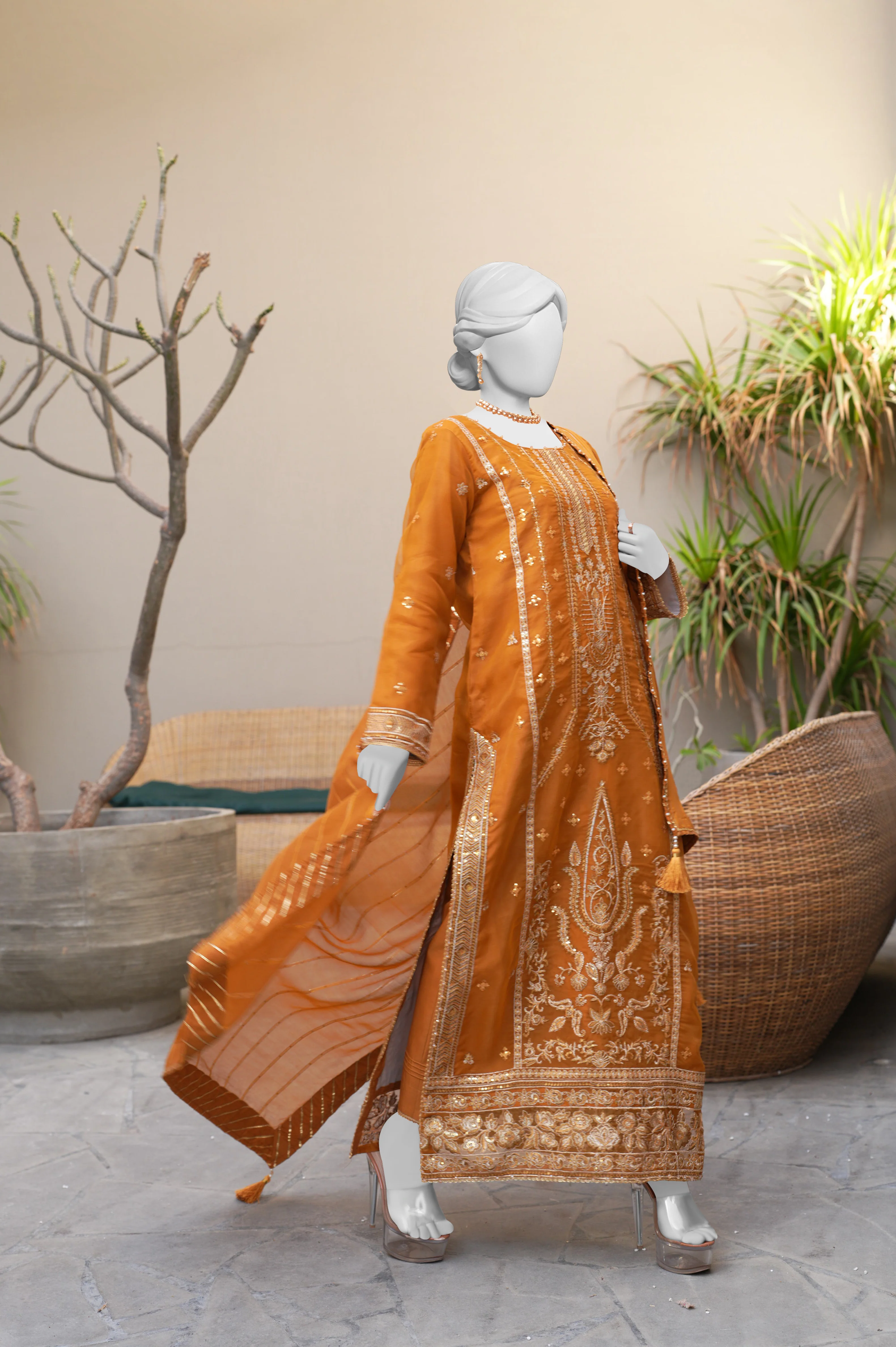 MUSTARD ORGANZA 3PC STITCHED | PJPWS-990825 (PJPWS-240825) - Image 4
