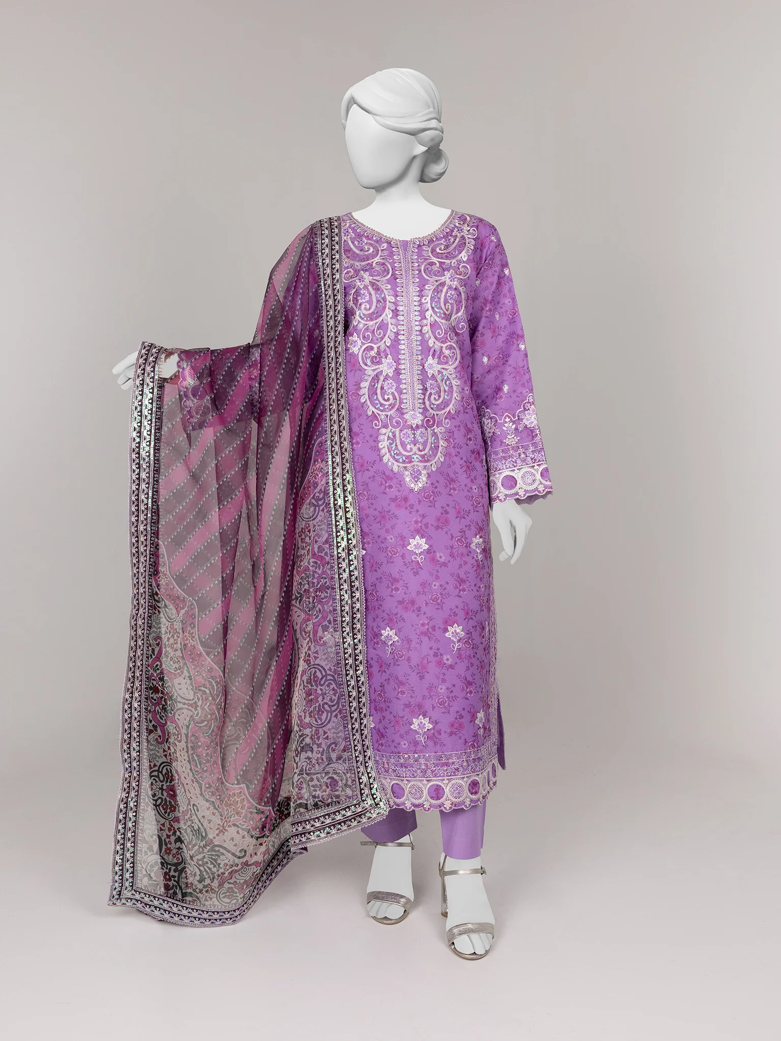 PURPLE ORGANZA 3PC STITCHED | PJPWS-990827