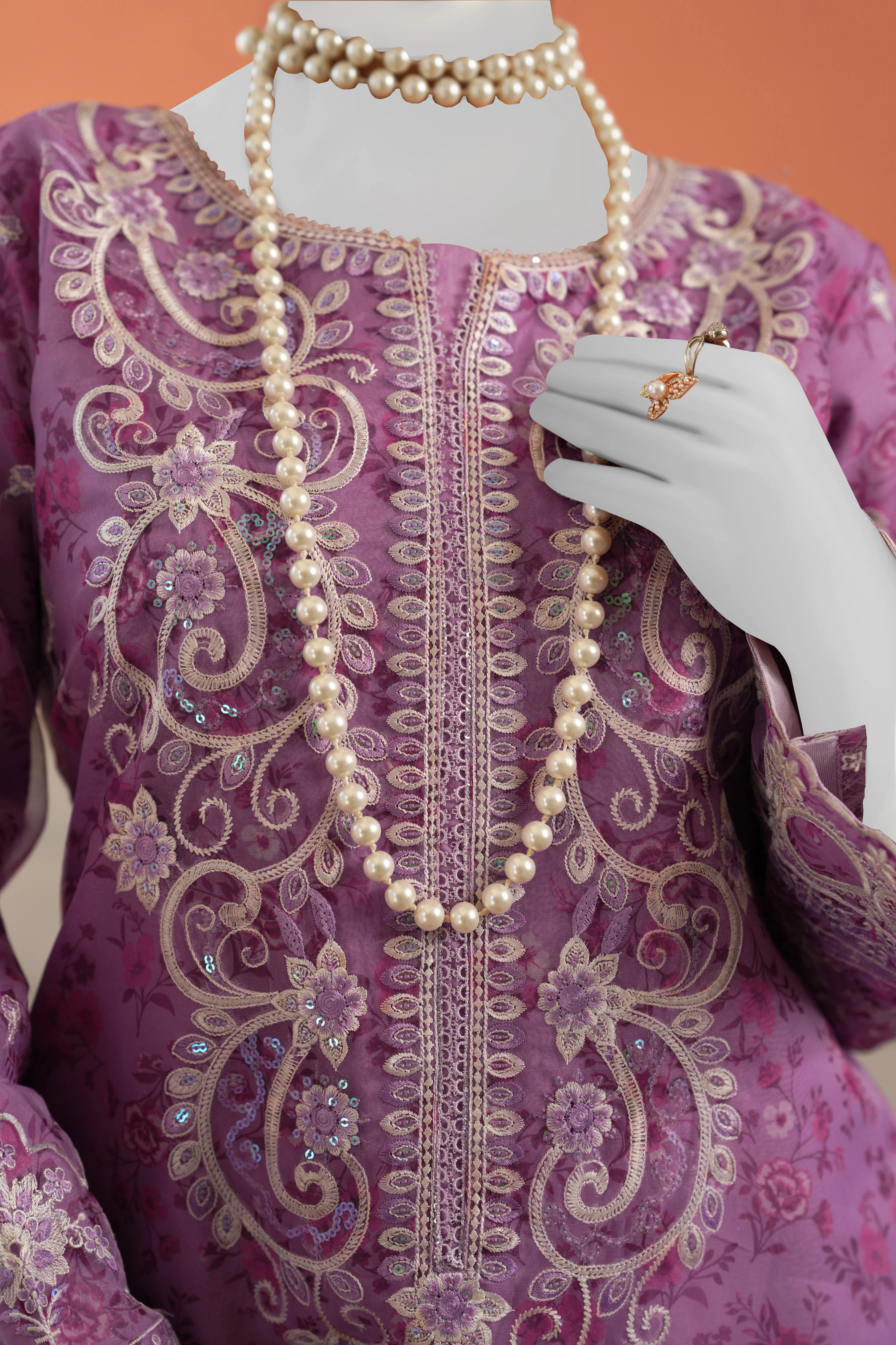 PURPLE ORGANZA 3PC STITCHED | PJPWS-990827 - Image 3