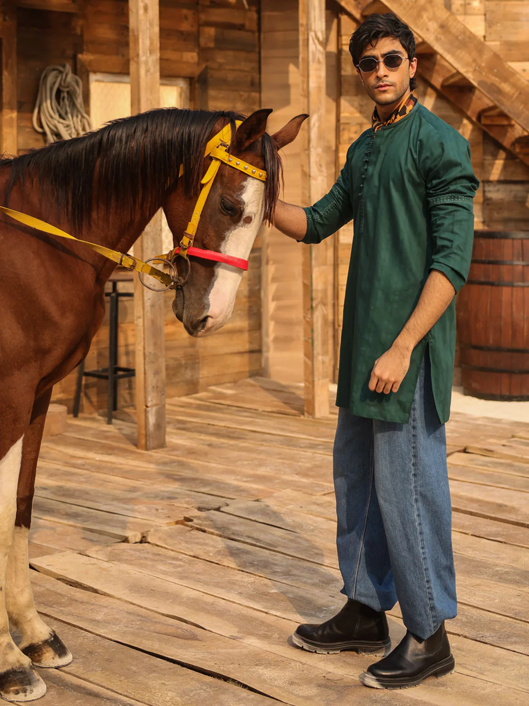GREEN COTTON KURTA | AL-K-1296/AM-15037A - Image 3