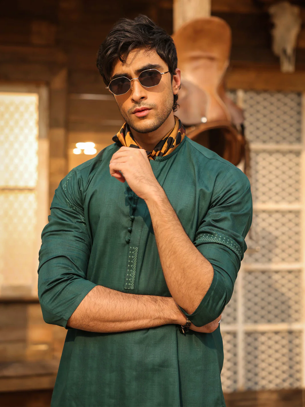GREEN COTTON KURTA | AL-K-1296/AM-15037A - Image 4