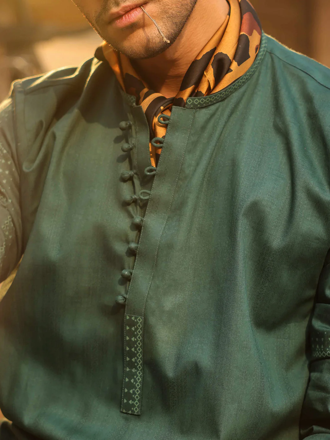 GREEN COTTON KURTA | AL-K-1296/AM-15037A - Image 5