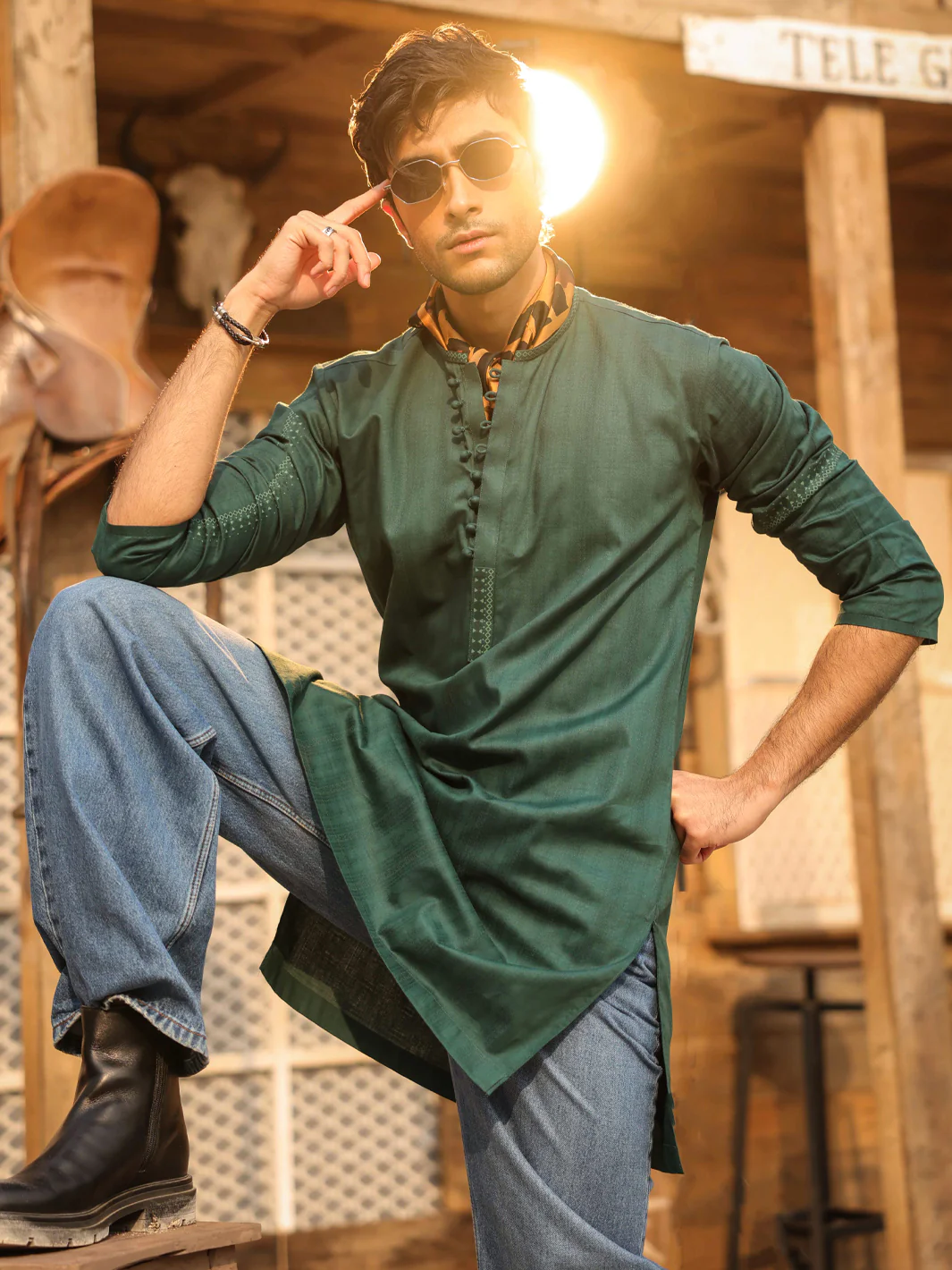 GREEN COTTON KURTA | AL-K-1296/AM-15037A - Image 6