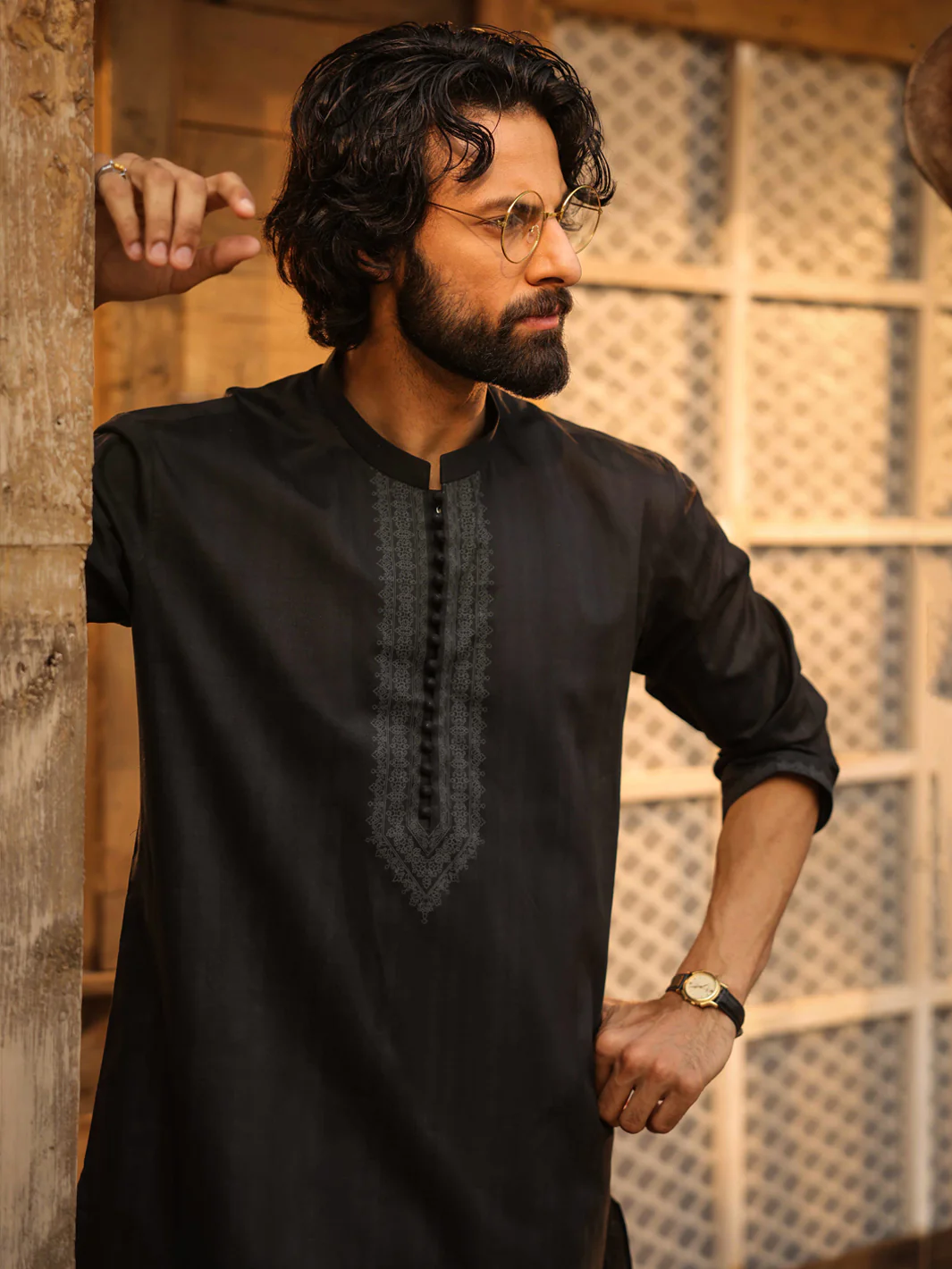 BLACK COTTON KURTA | AL-K-1297/AM-15037B - Image 2