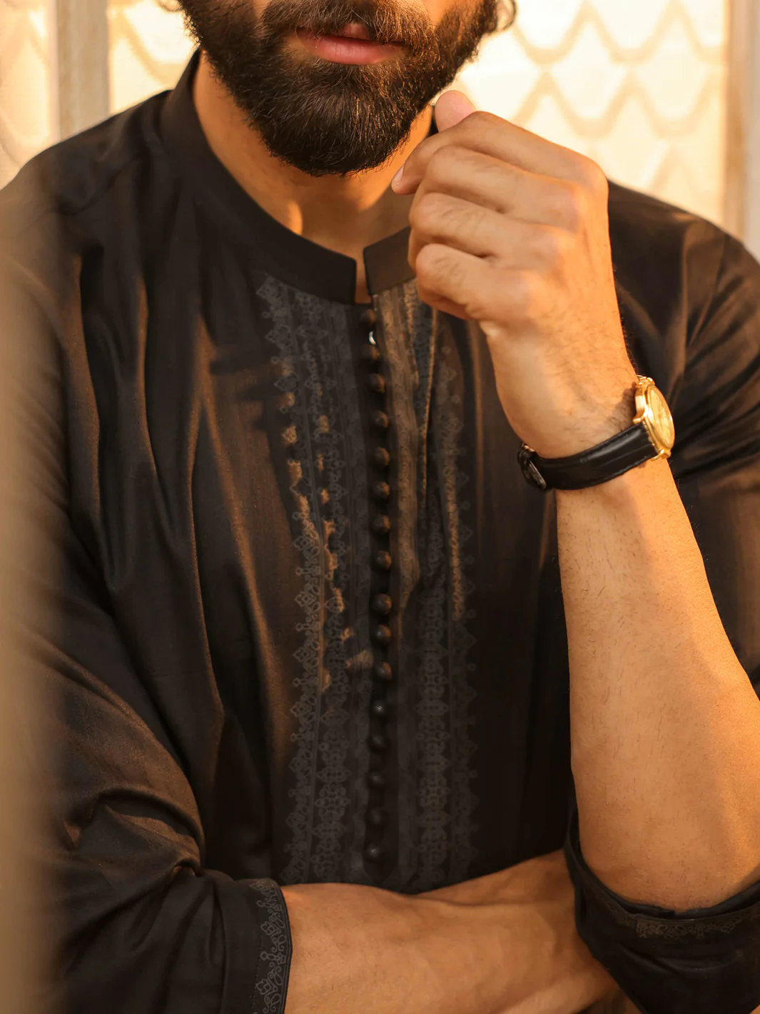 BLACK COTTON KURTA | AL-K-1297/AM-15037B - Image 5