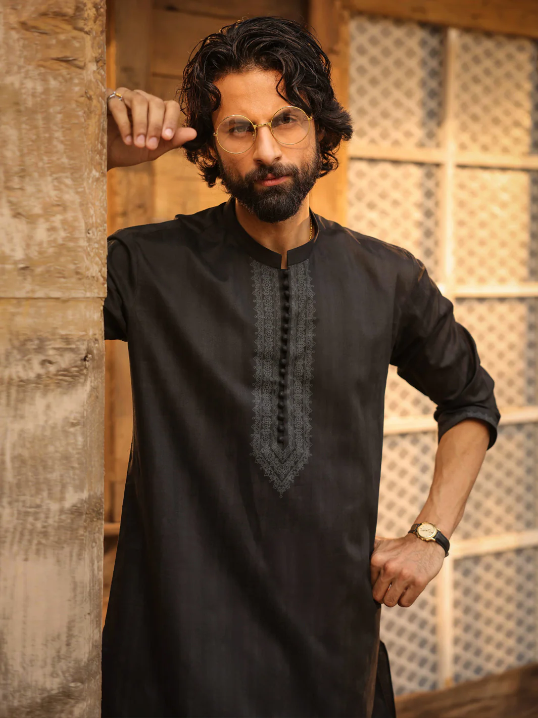 BLACK COTTON KURTA | AL-K-1297/AM-15037B - Image 6