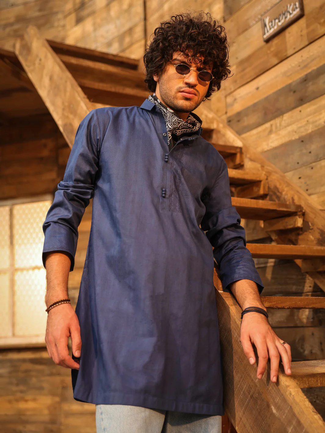 DARK BLUE COTTON KURTA | AL-K-1298/AM-15037C - Image 2