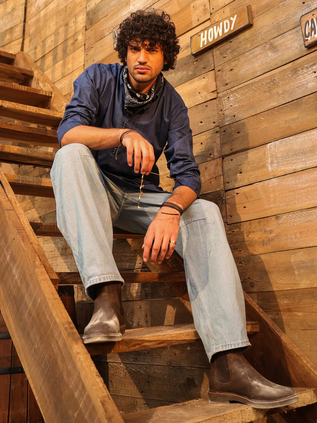 DARK BLUE COTTON KURTA | AL-K-1298/AM-15037C - Image 3