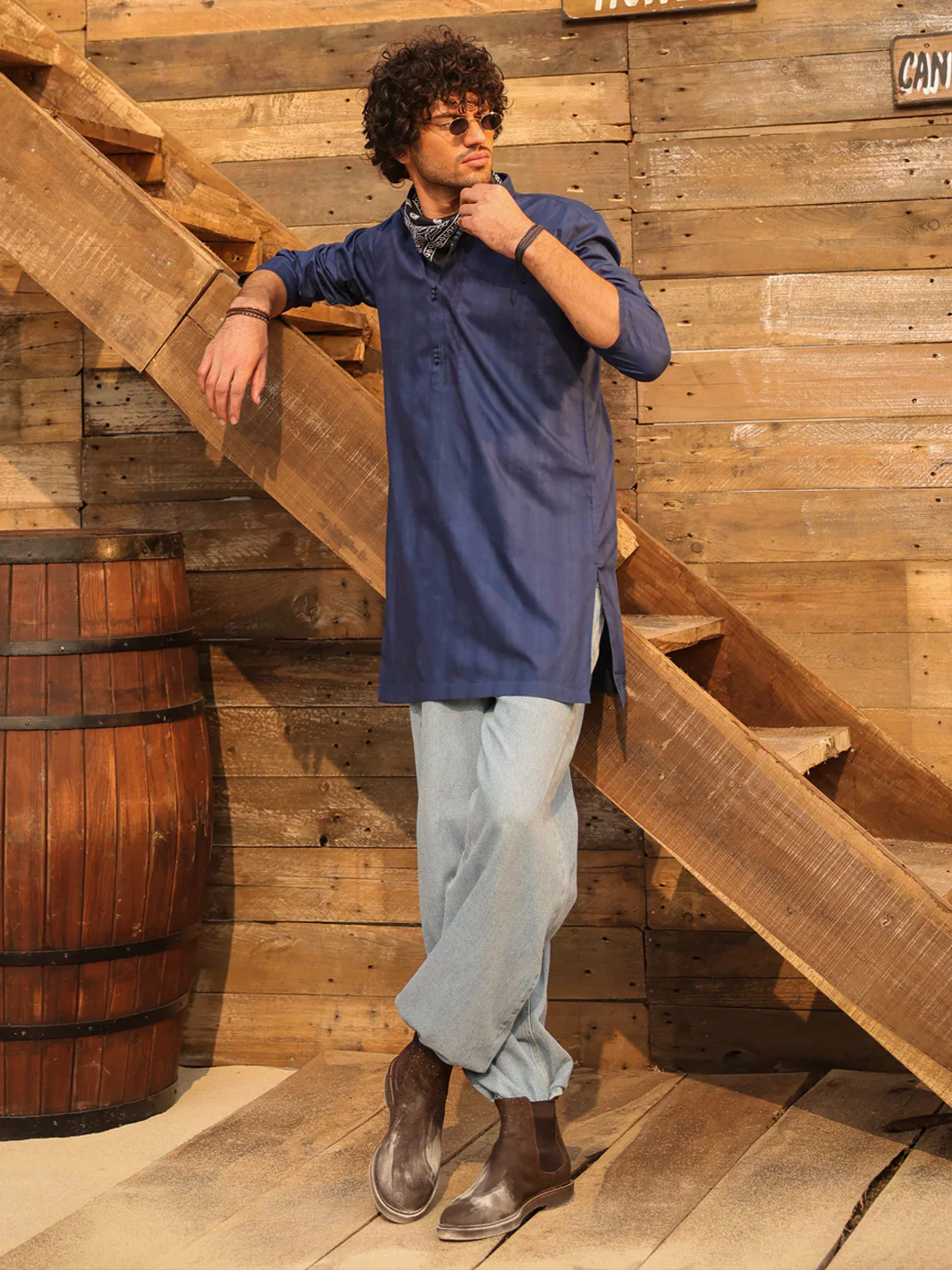 DARK BLUE COTTON KURTA | AL-K-1298/AM-15037C - Image 5