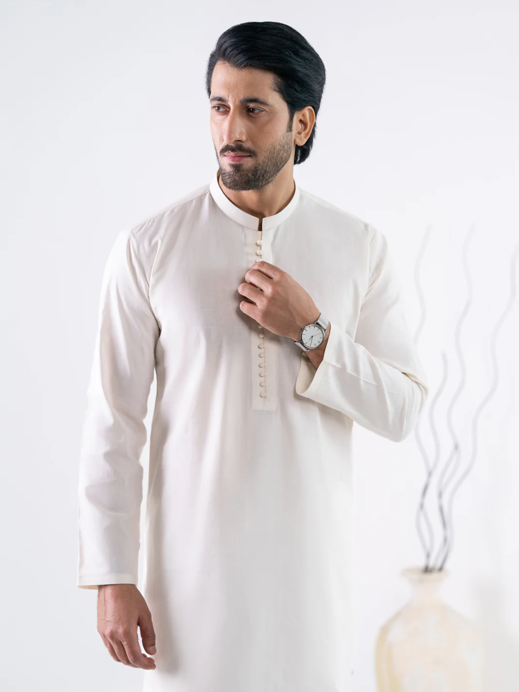 WHITE COTTON KURTA | AL-K-1300/AM-15037E - Image 2
