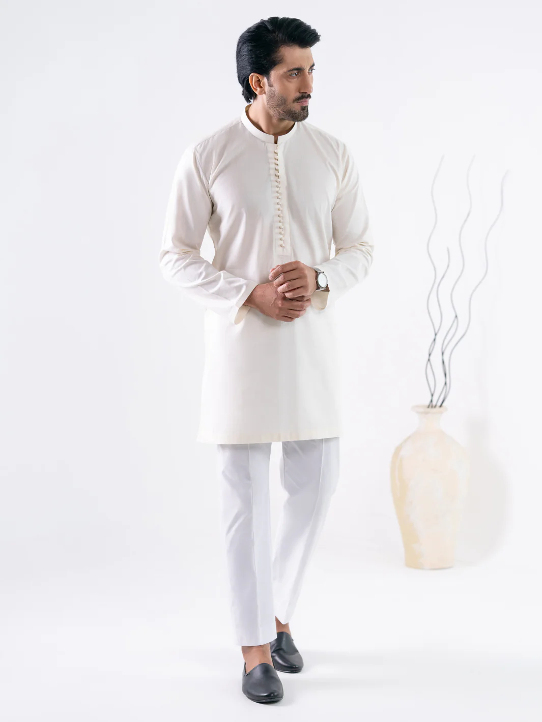 WHITE COTTON KURTA | AL-K-1300/AM-15037E - Image 5