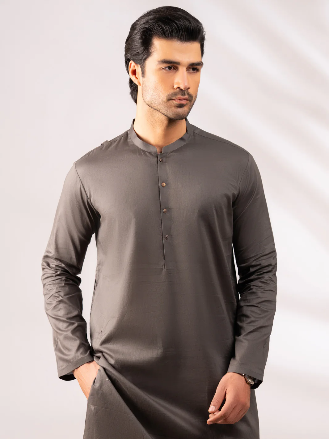 OLIVE GREEN BLENDED KURTA | AL-K-1301/AM-6177J - Image 2