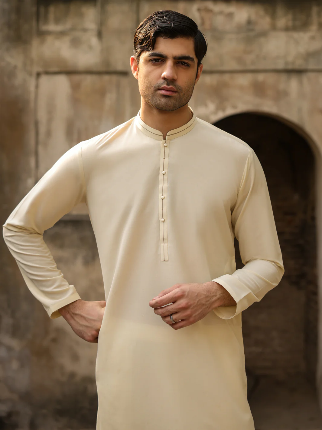 CREAM POLYESTER KURTA | AL-K-1302/AM-15107A - Image 2