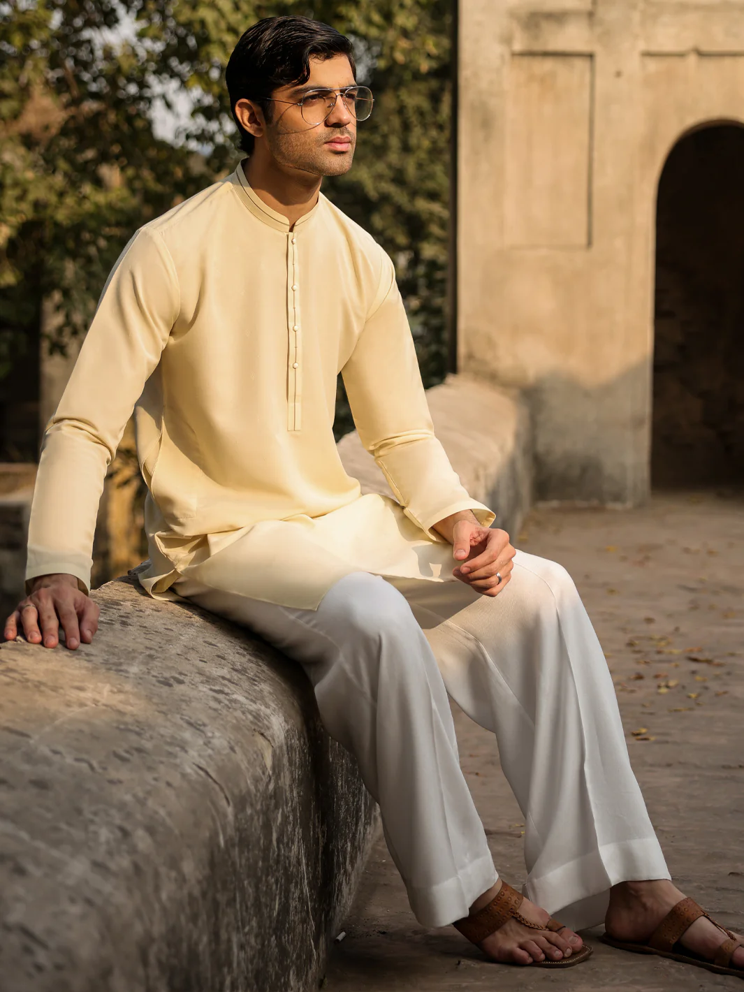 CREAM POLYESTER KURTA | AL-K-1302/AM-15107A - Image 3