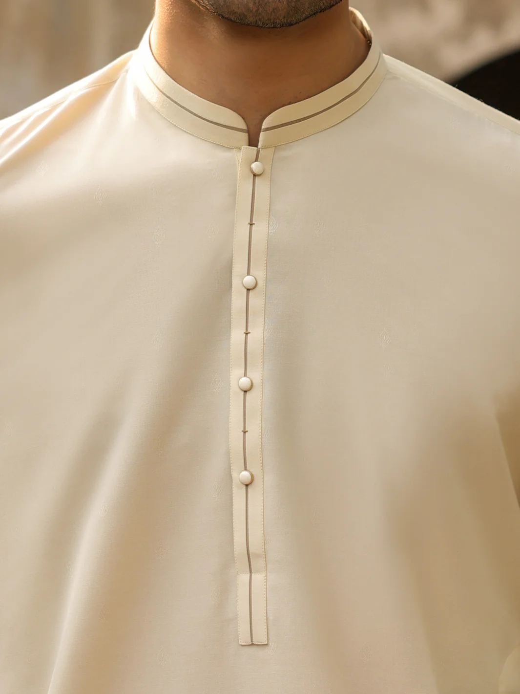 CREAM POLYESTER KURTA | AL-K-1302/AM-15107A - Image 4