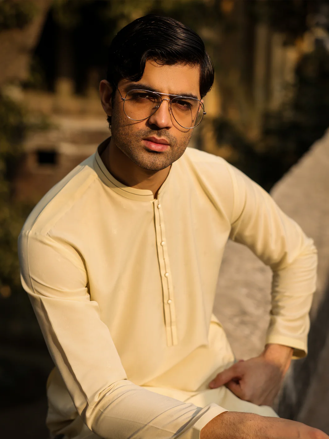CREAM POLYESTER KURTA | AL-K-1302/AM-15107A - Image 5