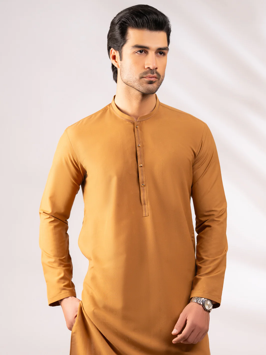 BROWN POLYESTER KURTA | AL-K-1304/AM-15107C - Image 2