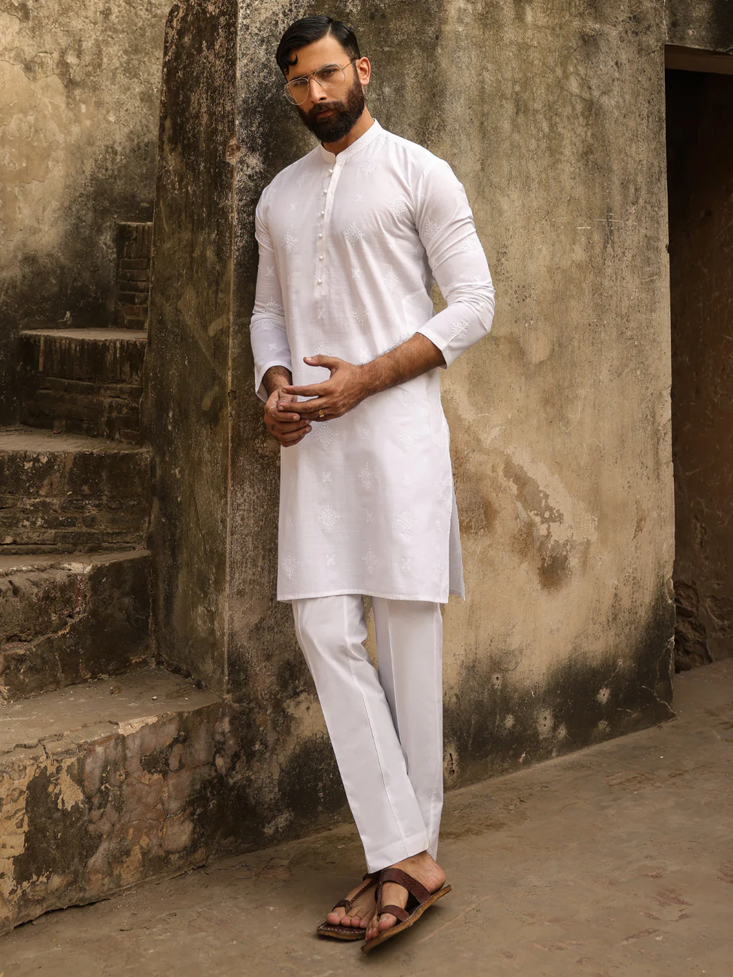 WHITE COTTON KURTA | AL-K-1306A/AM-15132-1A - Image 3