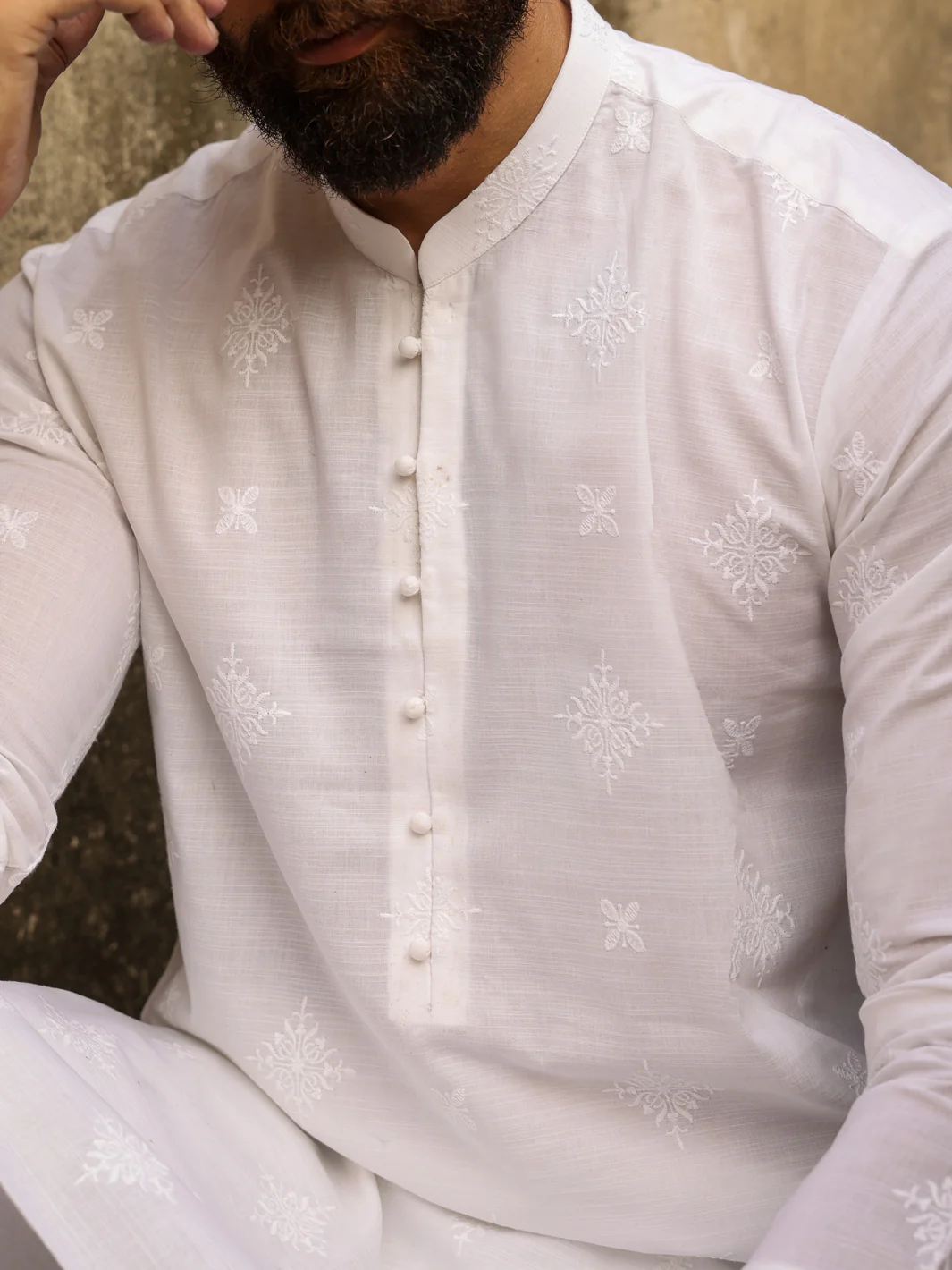 WHITE COTTON KURTA | AL-K-1306A/AM-15132-1A - Image 4
